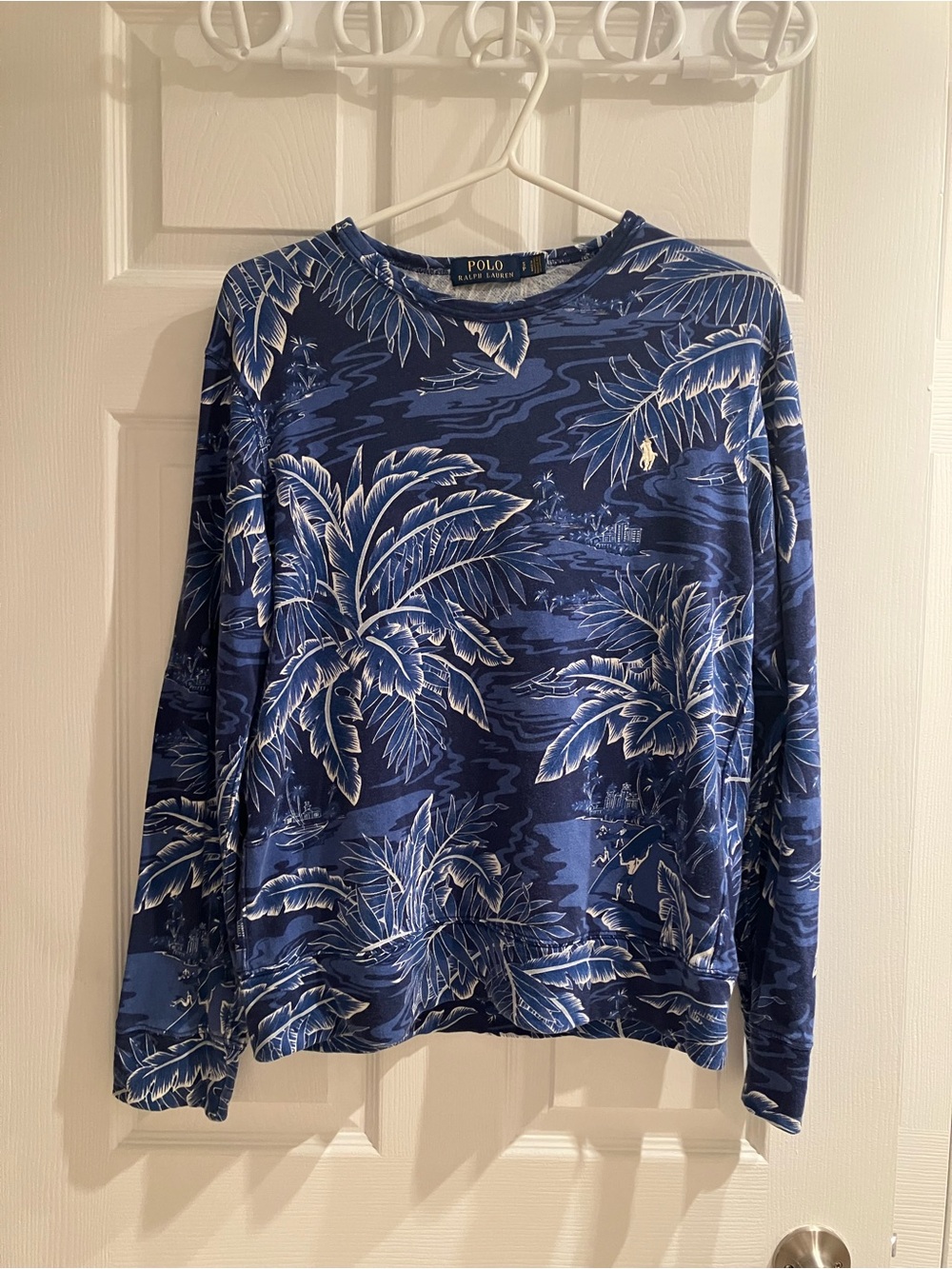 Polo by Ralph Lauren Blue and White Tropical Crewneck Sweater